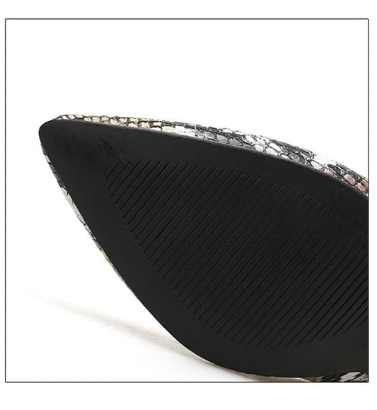 Snake Print Comfortable Fan Thick-heel Pointed High Heels