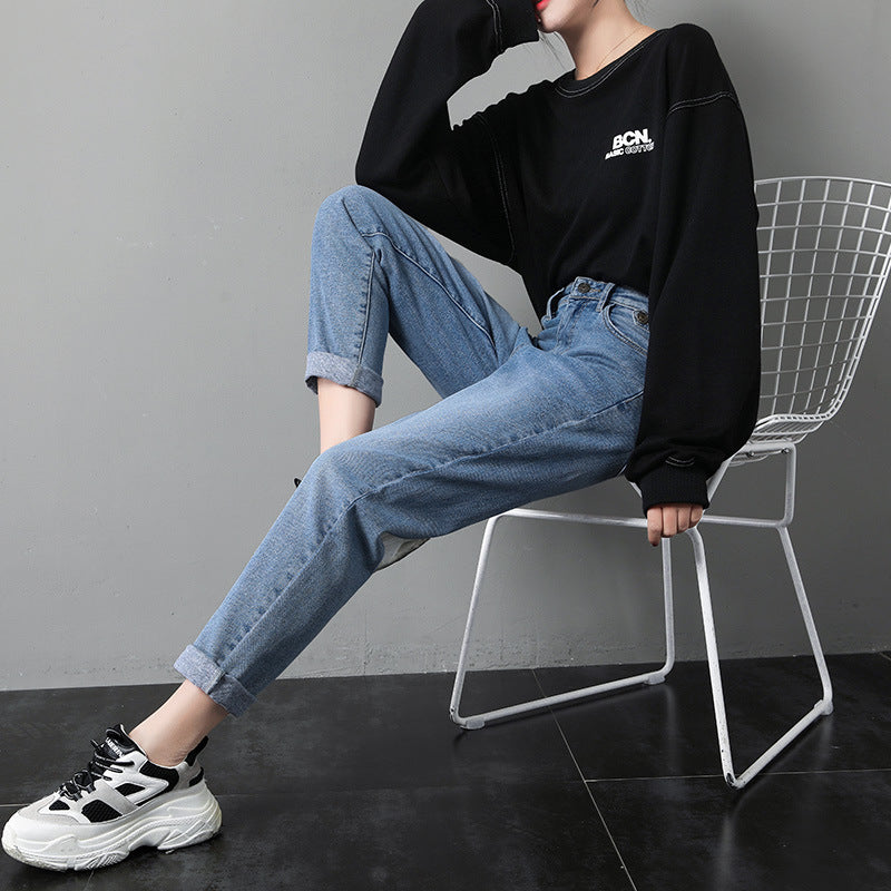 Korean Version Of High Waist Slim Slim Stretch Cropped Trousers