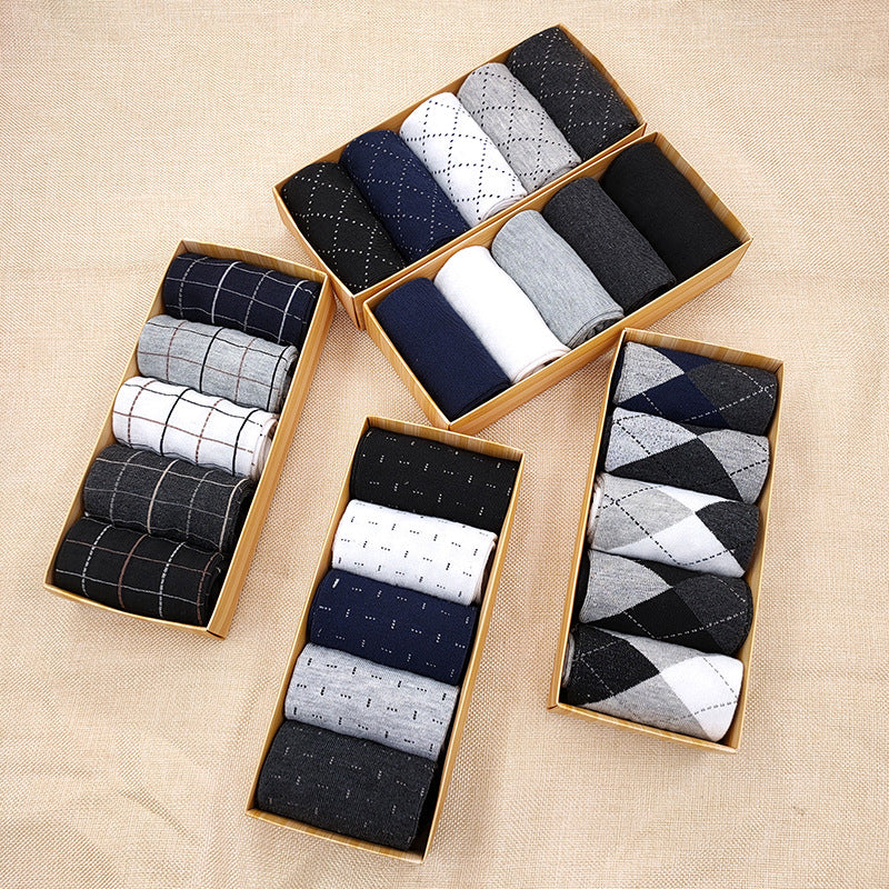 Solidcolor Mid-calf Length Men's Socks Boxed  5 Pairs
