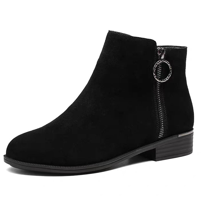 Round Toe Low Heel Thick Heel Women's Short Boots