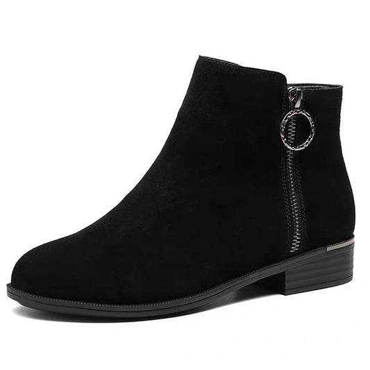 Round Toe Low Heel Thick Heel Women's Short Boots