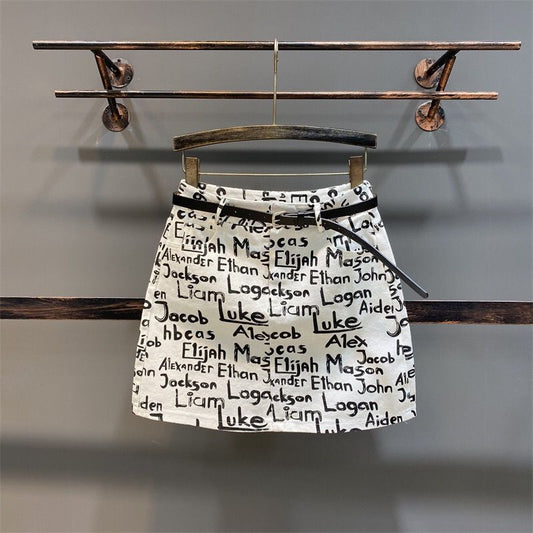 Summer Letter Print Casual High Waist Sheath Skirt