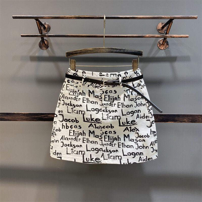 Summer Letter Print Casual High Waist Sheath Skirt