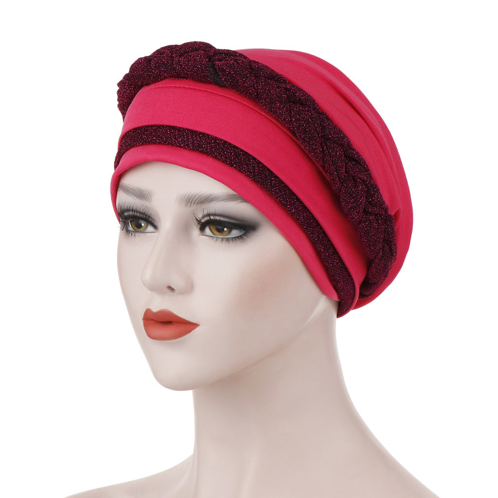 New Multi-color Crystal Hemp Three-layer Turban Hat