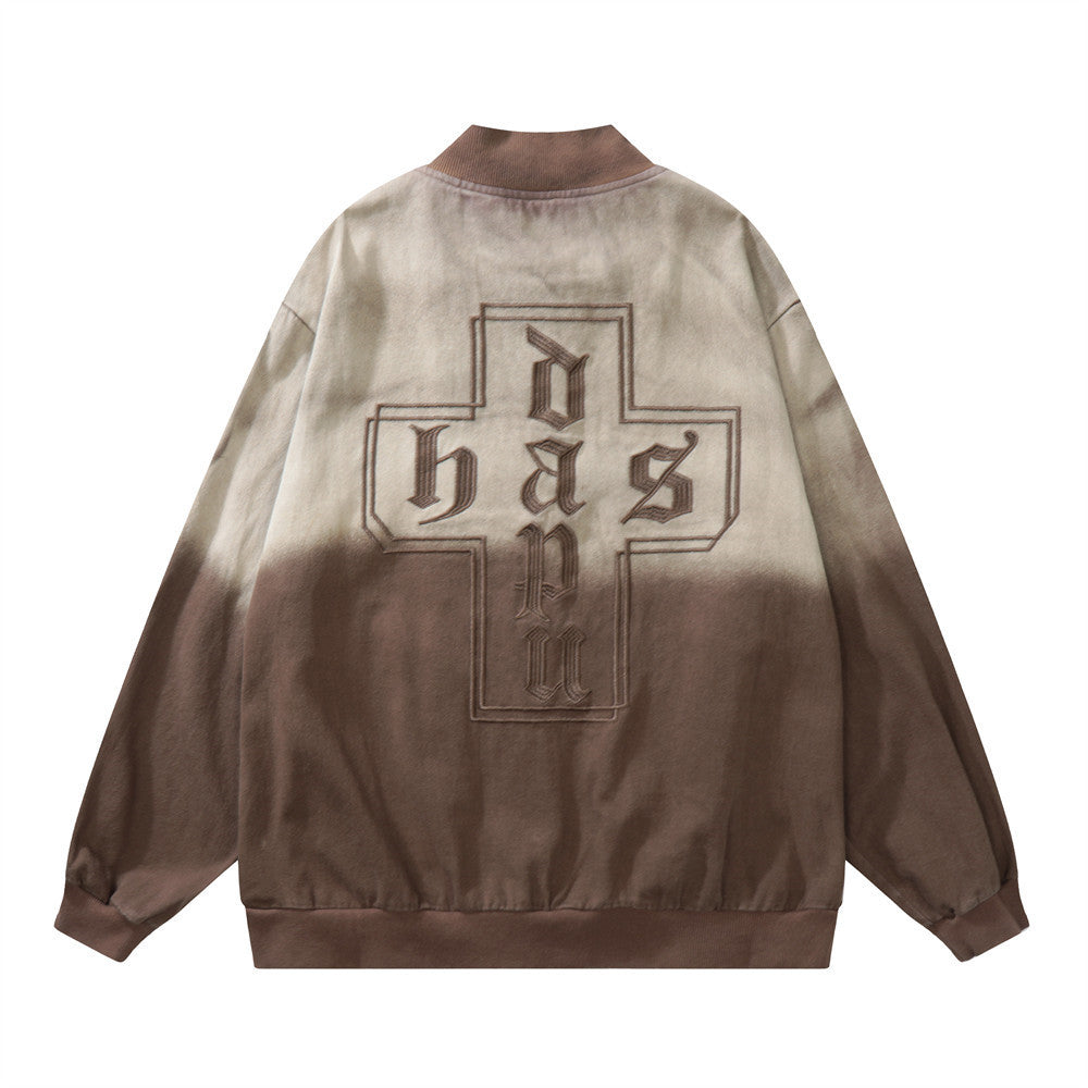 Tie-dye Gradient Embroidered Letter Denim Coat Trendy Street High Street Loose Jacket