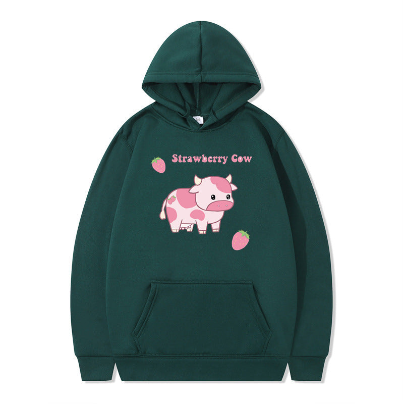 Strawberry Milk Print Langærmet Hættetrøje