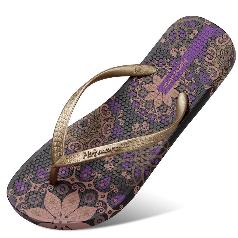 Flip-Flops Women's Flat Heel Non-slip Out Flip-flops Personality Women's Sandals Seaside Beach Shoes