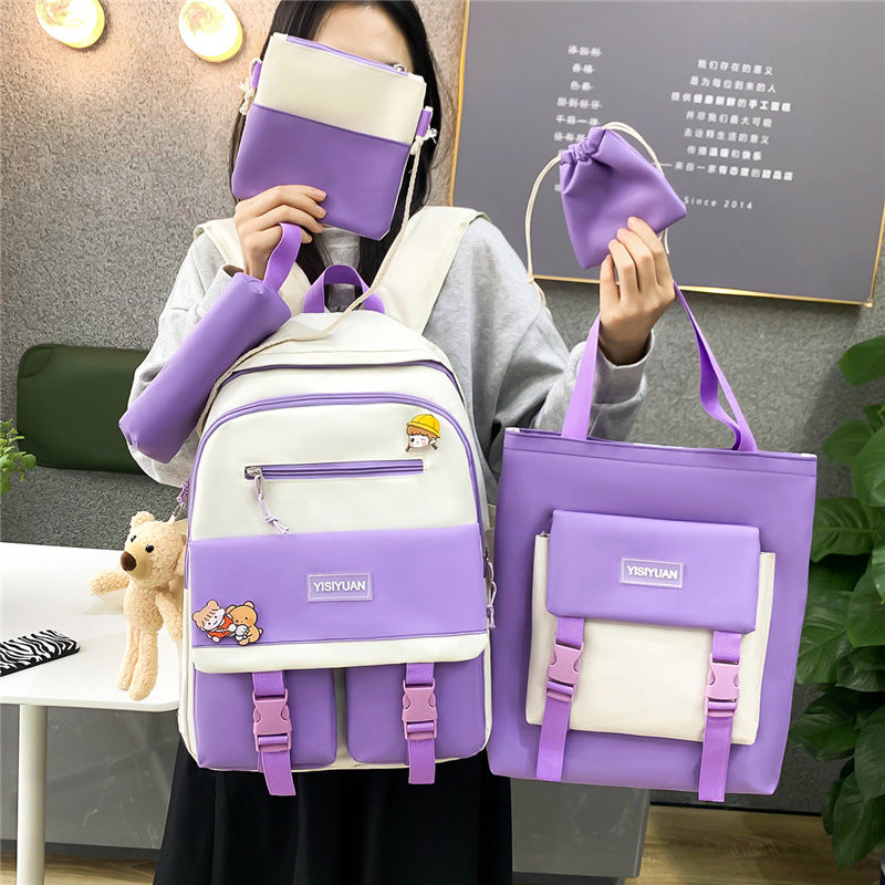 High Capacity Nylon Backpack For Middle School Students, Five Piece Set
