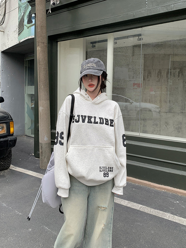Gray Hooded Sweater Women's Fleece-lined Oversize Coat