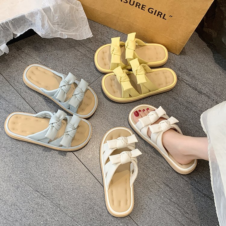 Women's High-end Platform Slide Sandals, New Summer Fairy Style Bow One-band Slippers, Elegant Beach Sandals For Dresses