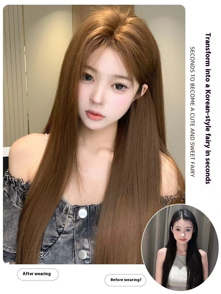Women's Long Hair Full-head Wig Mid-length Fluffy Eight-character Bangs