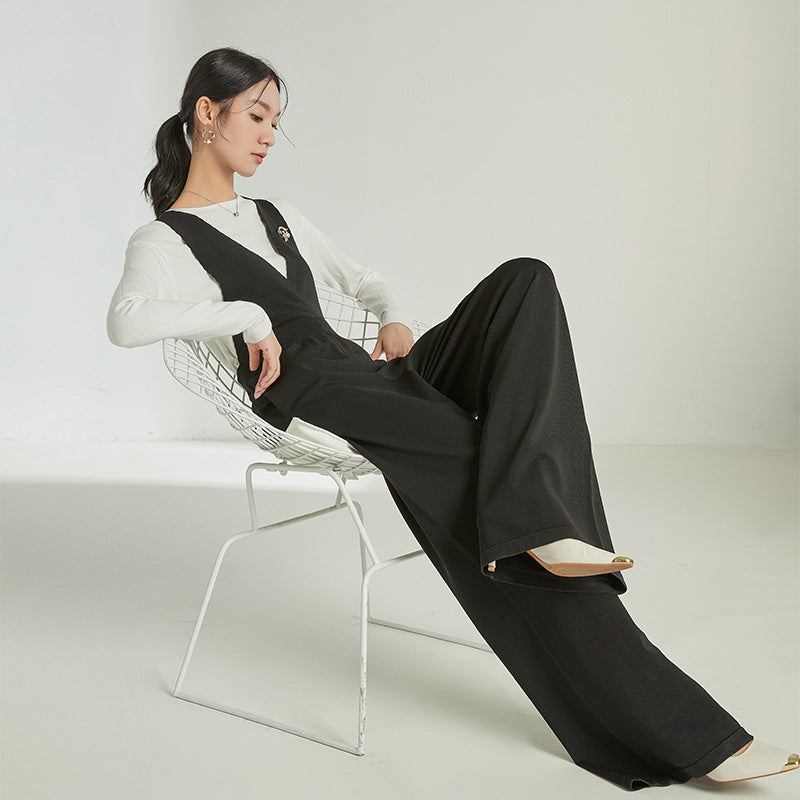 Sleeveless High Waist Strap Casual Knit Jumpsuit Autumn