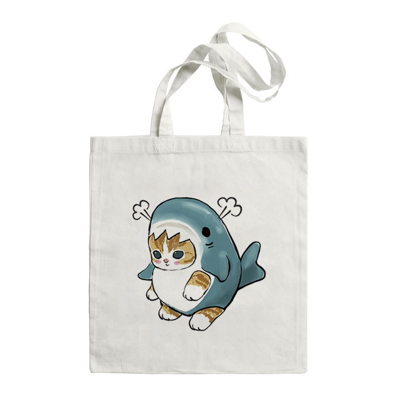 Shark Cat Printed Canvas Bag Shoulder