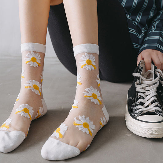 Little Daisy Glass Stockings Women's Middle Tube