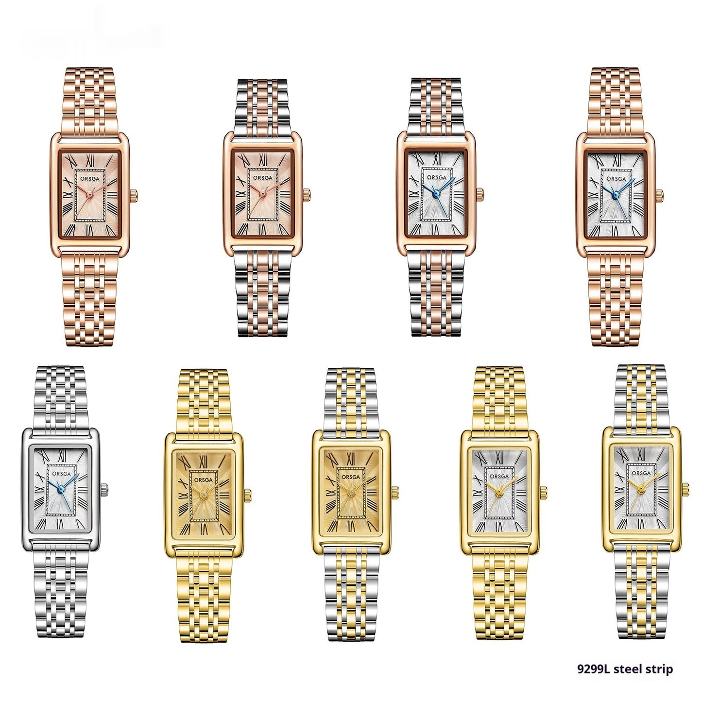 Fashionable Womens Square Steel-Strap Quartz Watch