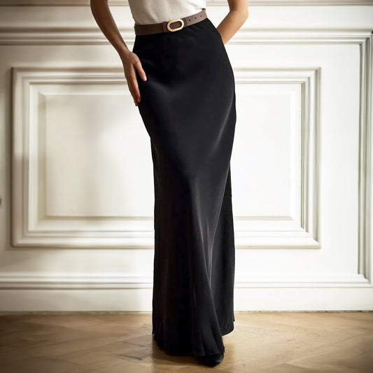 Fishtail-nederdel i satin, lang