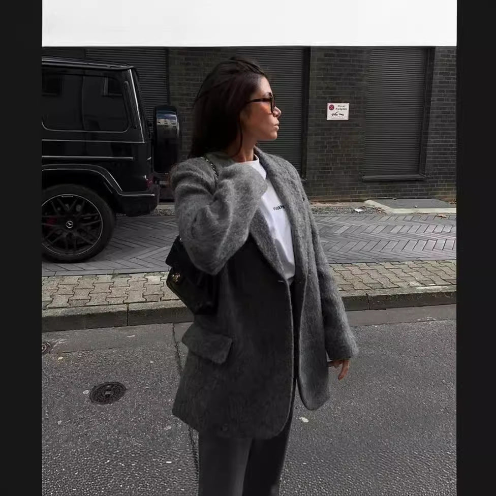 Solid Color Wool Suit Jacket Female Classic Style