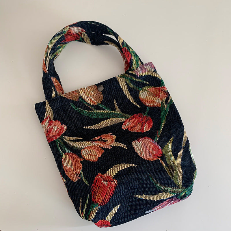 Mountain Vintage Jacquard Yarn-dyed Portable Ins Ladies Hand Bag