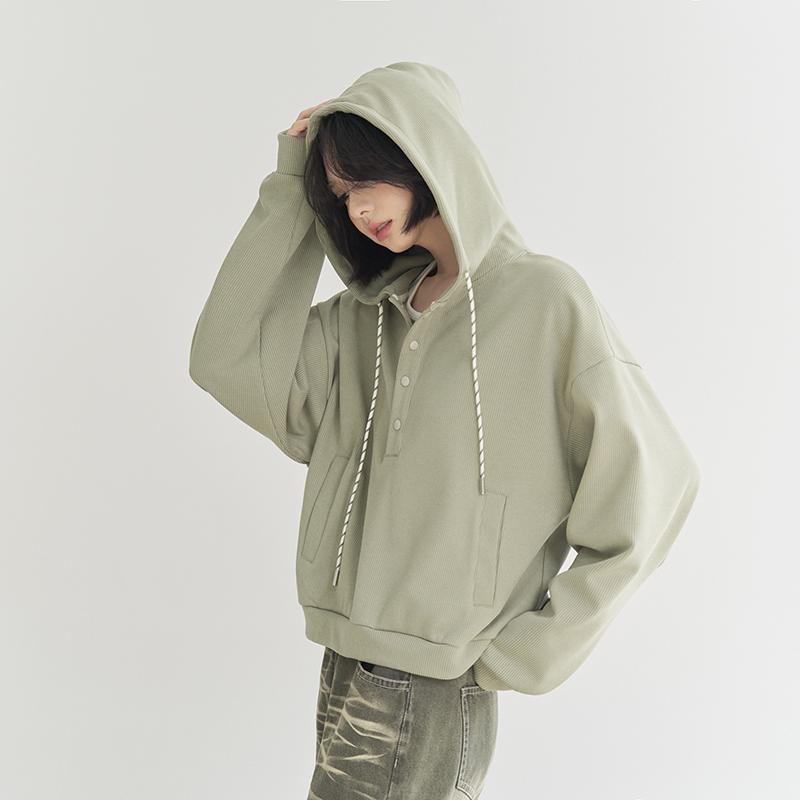 Drawstring At Hem Cropped Hoodie Women's Loose Top