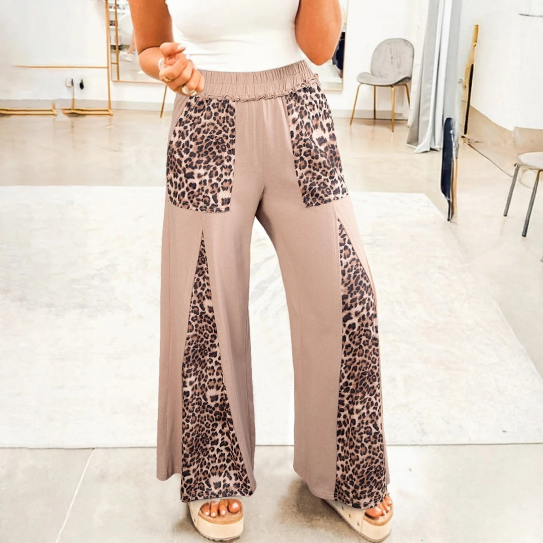 Women's Casual Leopard-print Patchwork High-waisted Pants