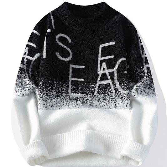Mens Thickened Warm Color-Block Sweater
