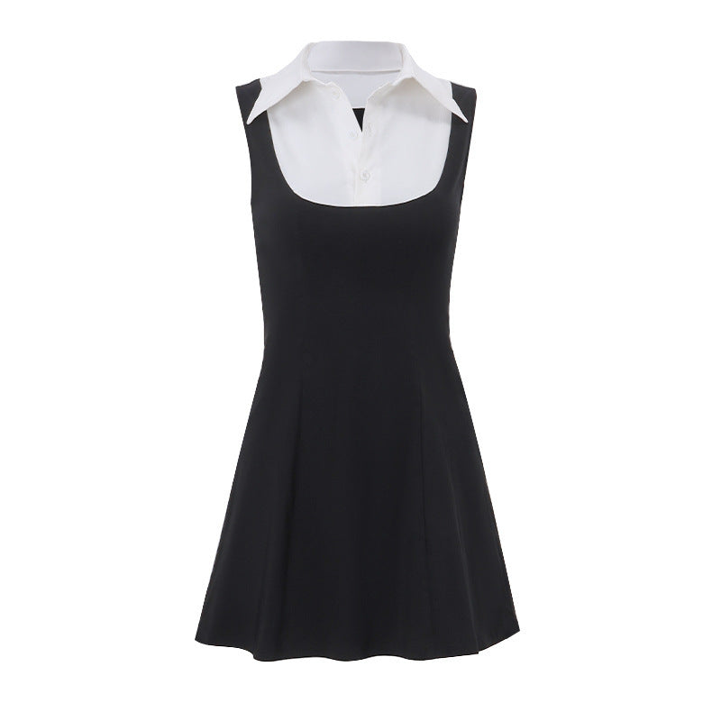 Contrast-color Form-fitting Sleeveless Dress
