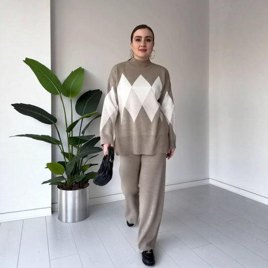 Women's Knit Round Neck Sweater Set