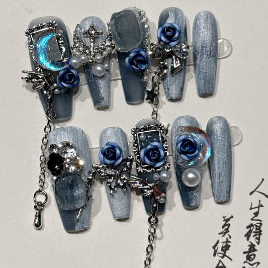 Heavy Industry Blue Beauty Evening Manicure Twinkling And Ornate Rose