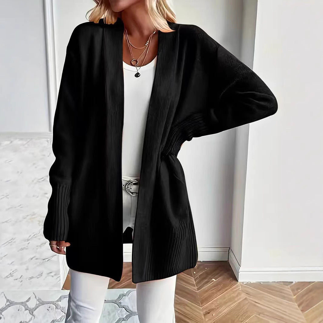 Plus Size Women's Solid Color Knit Casual Simple Cardigan