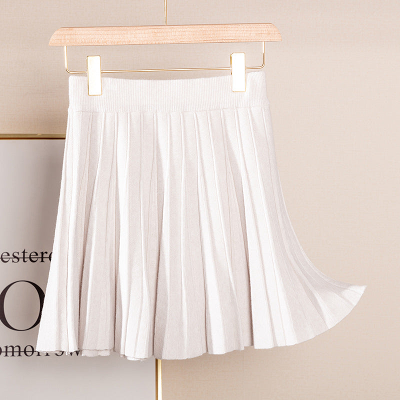 Knitted High Waist Slimming All-matching A- Line Pleated Half-length Wool Pettiskirt