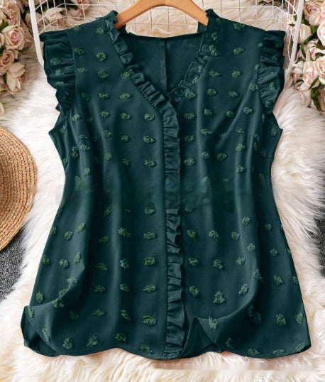 Women's Casual Solid Color Textured Cap-sleeve Shirt