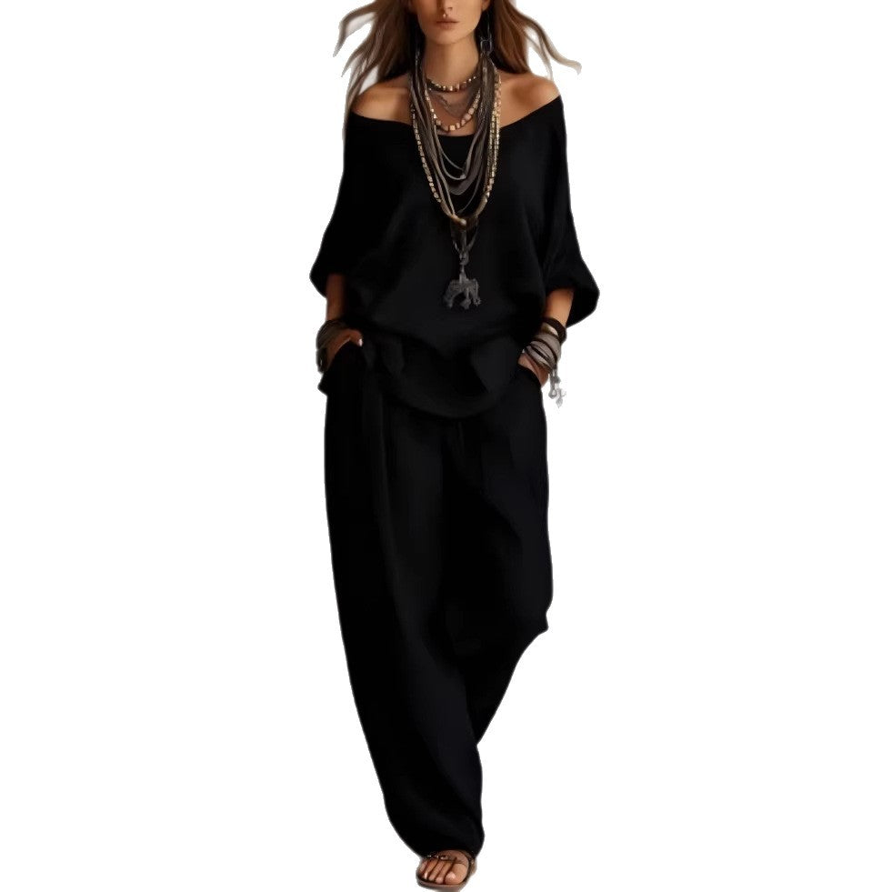Women's Casual Loose Top And Wide-Leg Pants Set