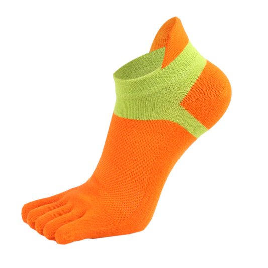 Jacquard femfingersokker til kvinder – orange baggrund og grøn mund – ren bomuld – 1 par