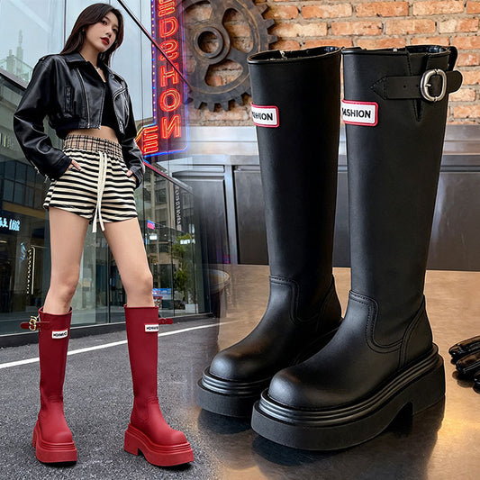 British Style All-match Slimming Thick Bottom Increased By Knight Boots