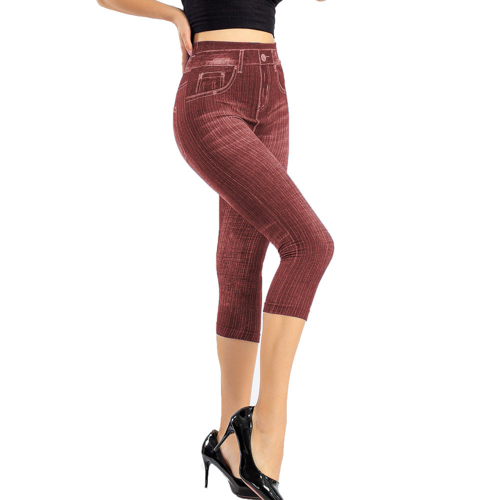 Stretch Cropped Jeans med Smal Pasform, Høj Talje og Print til Kvinder
