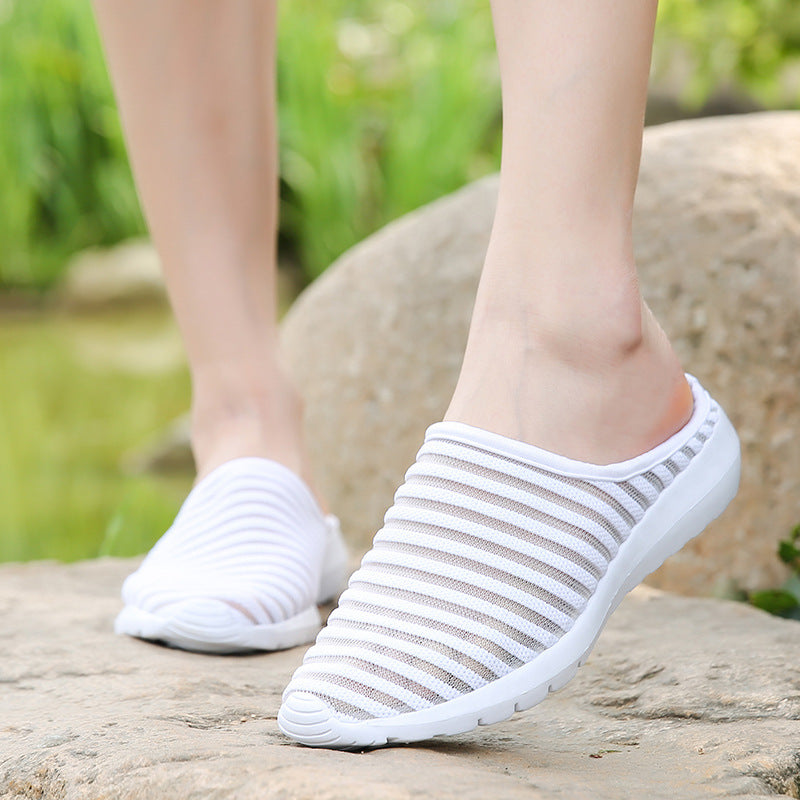Half Drag Small White Mesh Breathable Casual Women's Shoes
