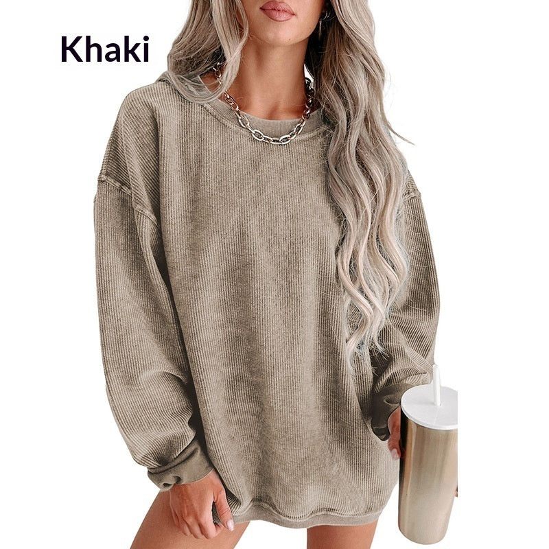 Casual Style Solid Color Knitted Long-sleeved Sweater For Women