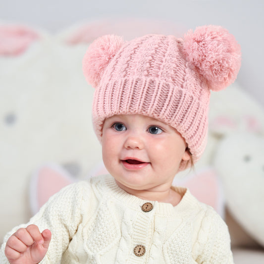 New Double Ball Children's Knitted Pullover Warm Wool Hat