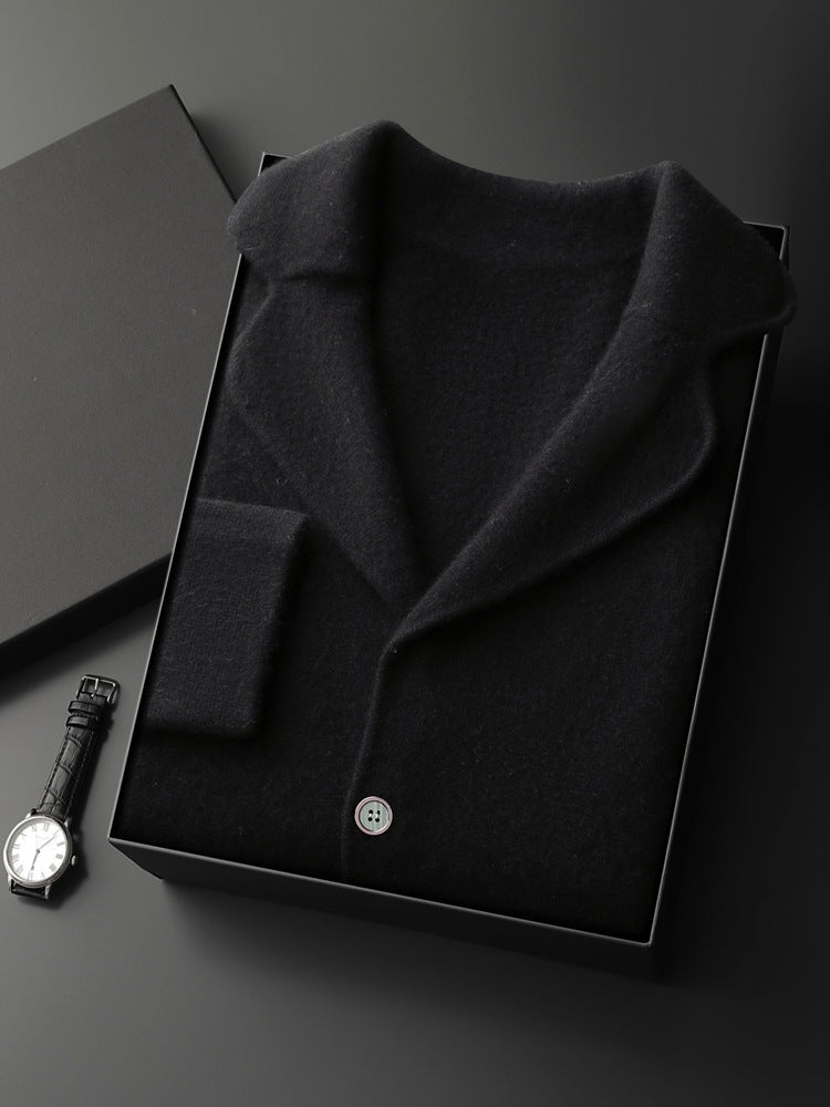 Lapel Cashmere Men's Air Layer Thickened Outer Wear Sweater Loose Casual Knitted Jacket