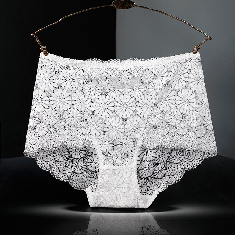 High Waist Hollow-out Sexy Transparent Plus-sized Purified Cotton Briefs