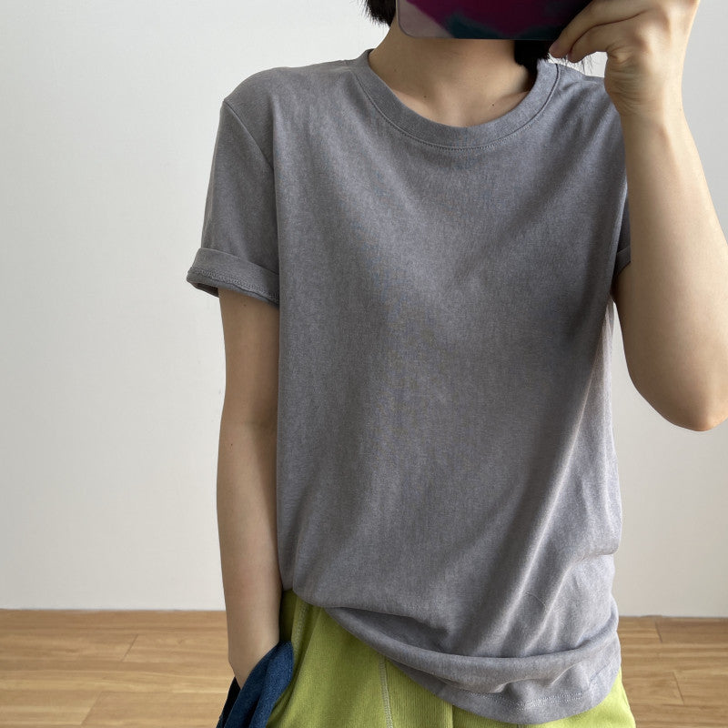 Loose Cotton And Linen Short-sleeved T-shirt Round Neck Top