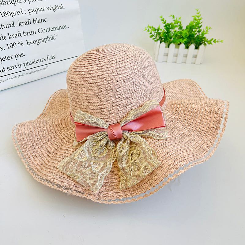 Women's Outdoor Large Brim Bow Straw Hat With Shade