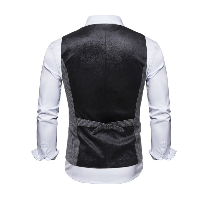 Striped Trim Double Breasted Men's Leisure Vest