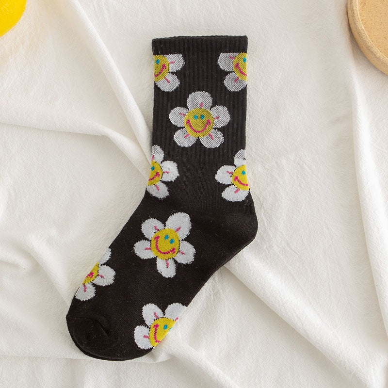 Socks Women's Smiling Flower Female Middle Tube Socks SUNFLOWER Jacquard Socks