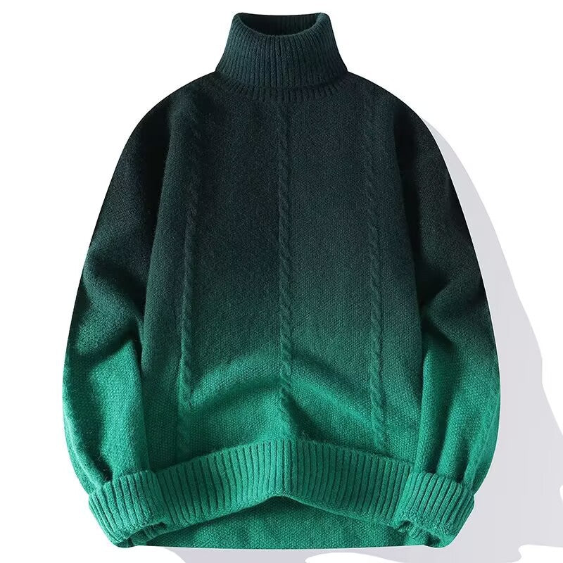 Mens Fashionable High-Neck Gradient Knitted Sweater
