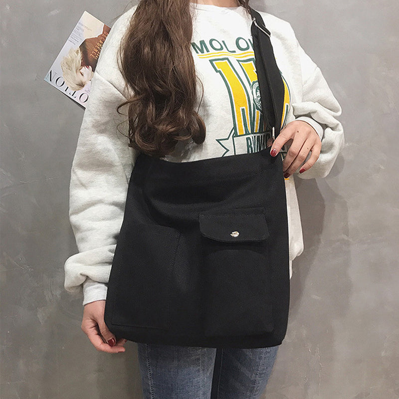Women's Cross-body Canvas Artistic Solid Color One Shoulder Simple Casual Student Bag