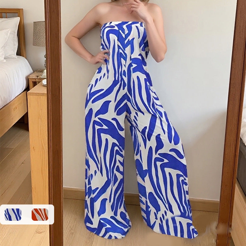 Stylish And Elegant Printed Loose-fitting Womens Jumpsuit