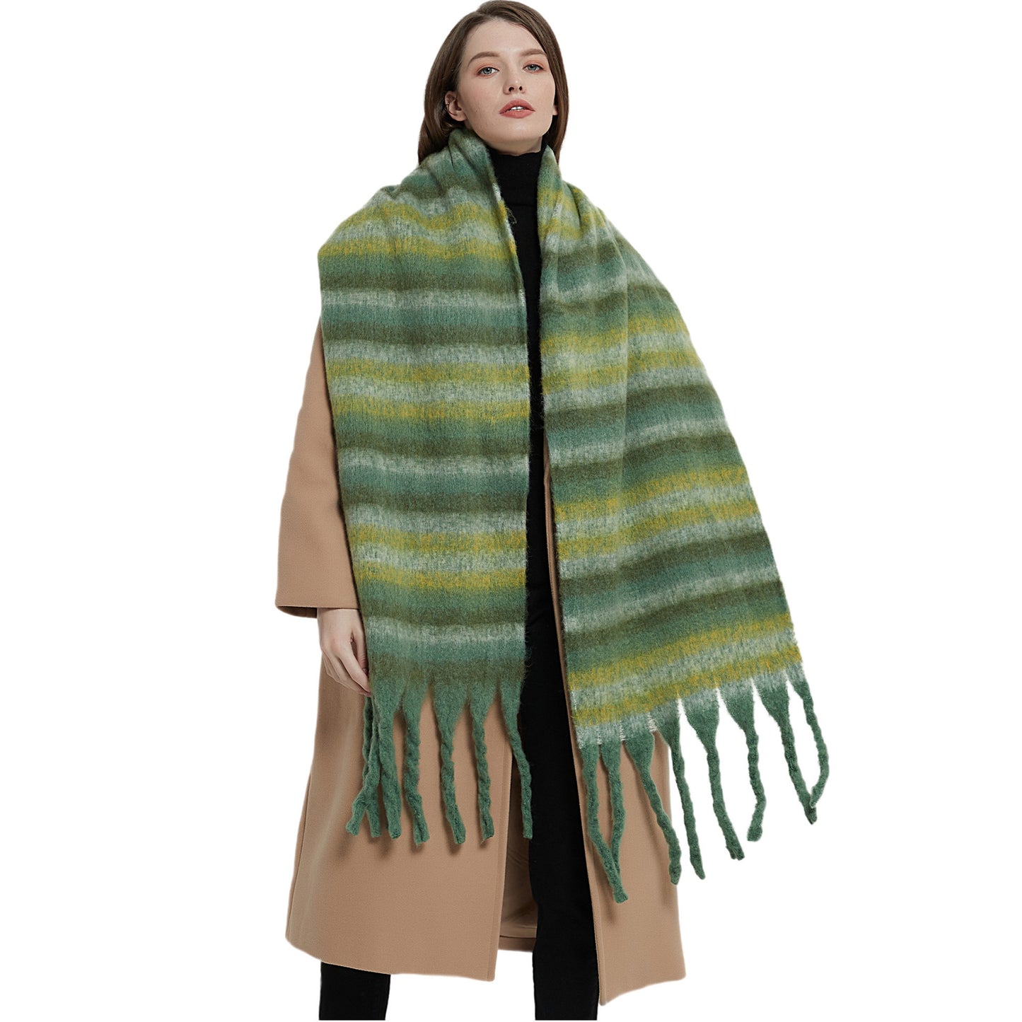 European And American Winter Thickened Circle Yarn Thick Braid Tassel Striped Scarf Shawl