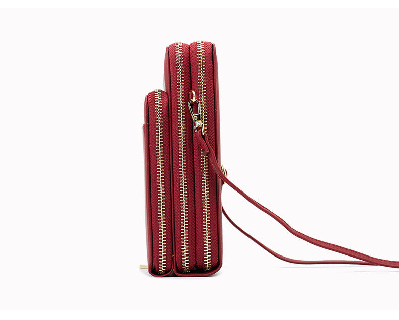 Three Zipper Mobile Phone Simple Plain Color Ladies Shoulder Bag