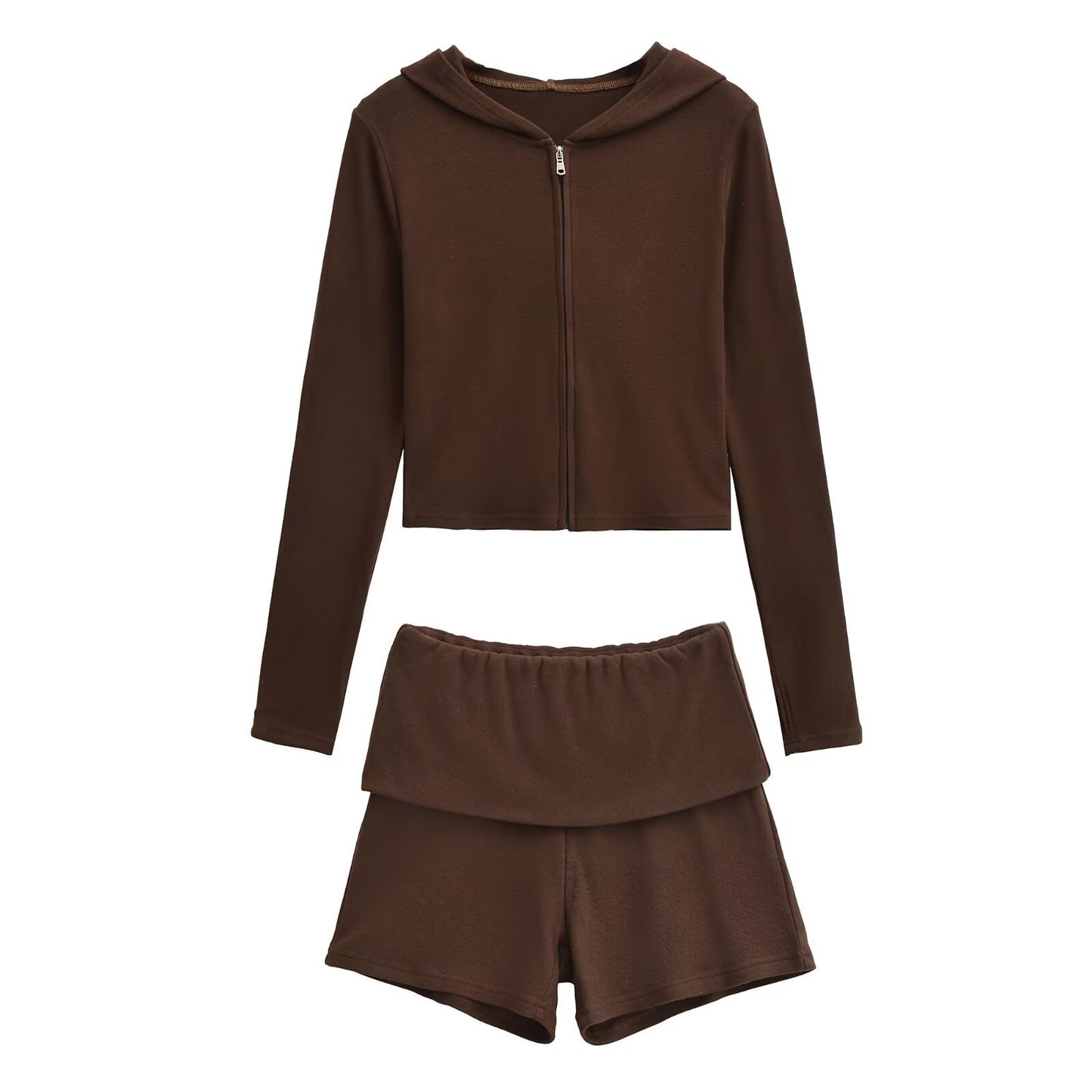 Flared Elastic-waist Bodycon Shorts Casual Set For Women